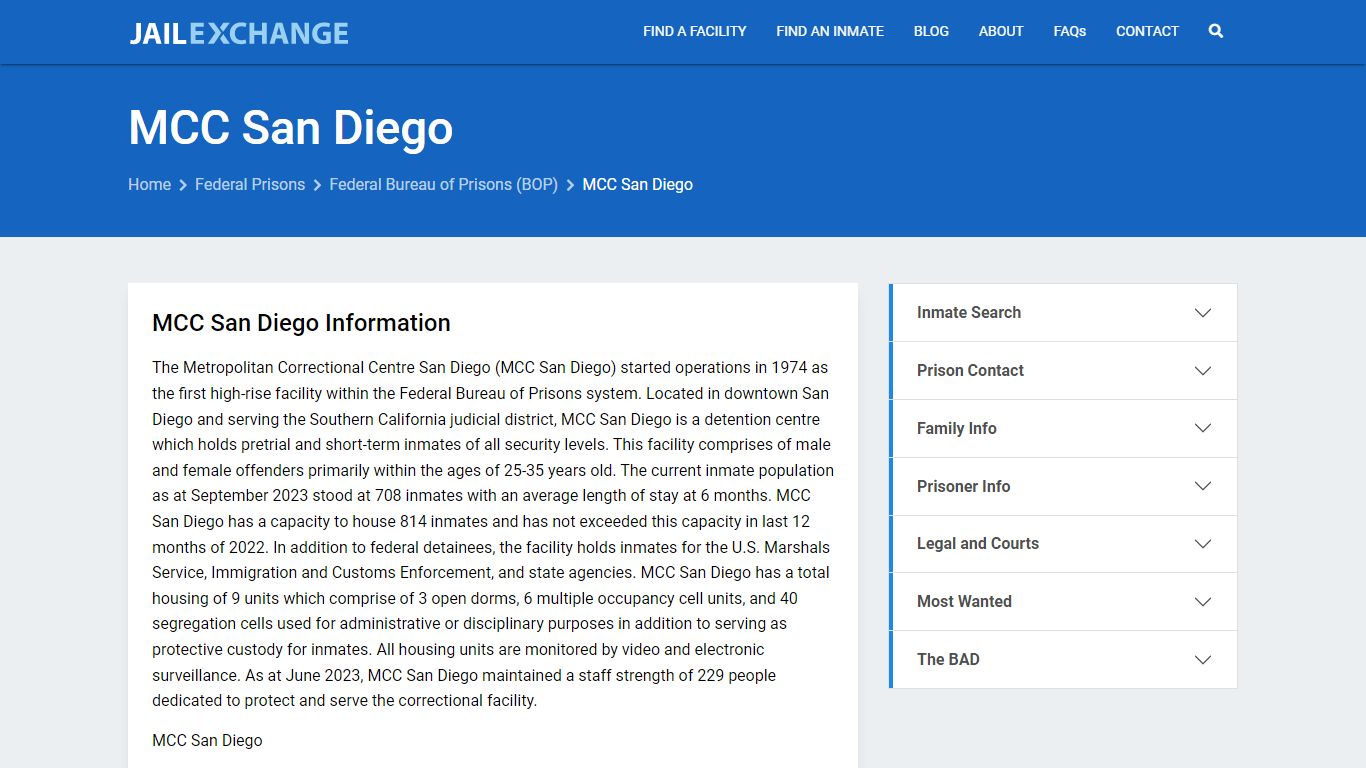 Federal Inmate Search - MCC San Diego - Jail Exchange